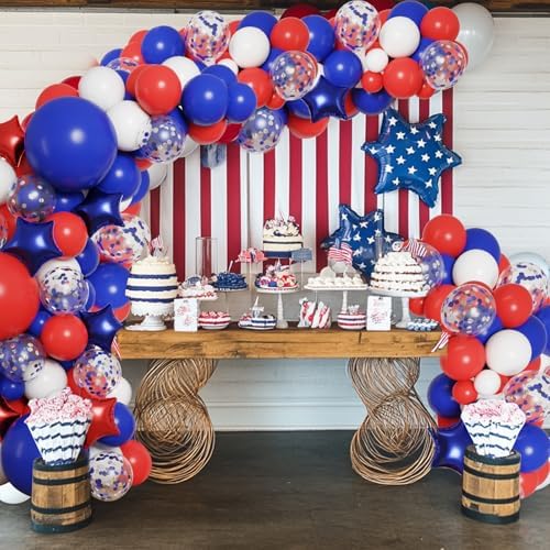 RUBFAC 160pcs Red White Blue Balloons Garland Arch Kit