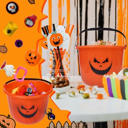 Novelinks Halloween Party Favors 96PCS Plastic Pumpkin Bucket Toys Set