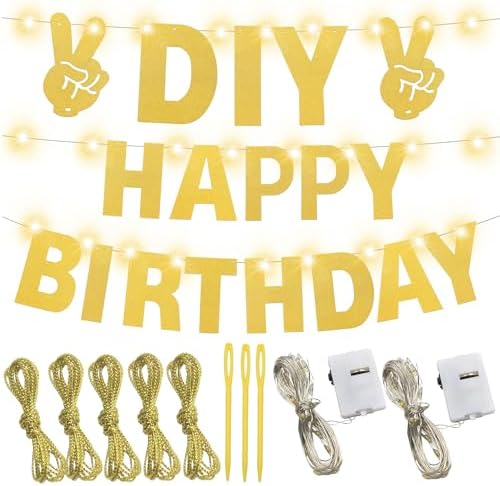 Glitter Gold Birthday Banner Kit DIY Decor 167 Pieces