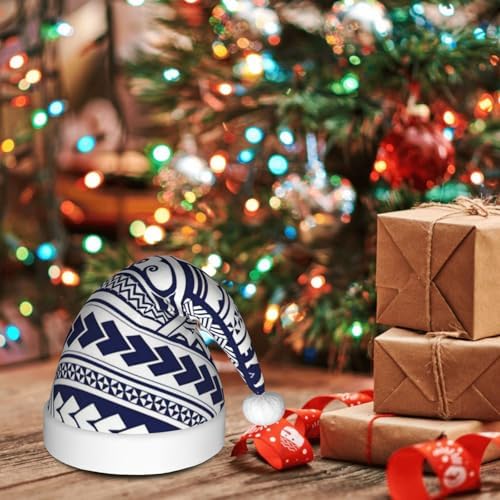 QINZHENG Blue Polynesian Tribal Santa Hat for Women