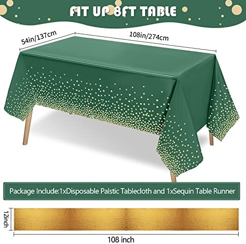 Tudomro Glitter Tablecloth and Sequin Table Runner Set Green Gold