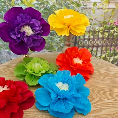 Rainbow Crepe Paper Flowers for Decorations Pack of 9