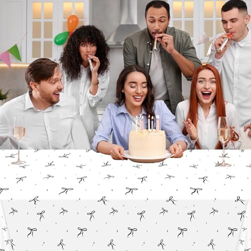 4Pcs Black White Bow Tablecloth for Birthday Party Decorations
