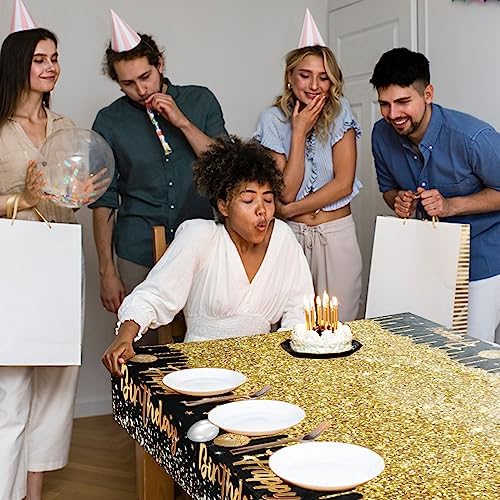 Happy Birthday Tablecloths 3pcs Black and Gold Glitter