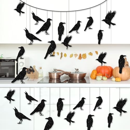 40pcs Glitter Black Crow Halloween Banners
