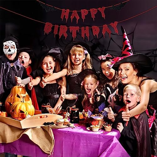 Red Glittery Halloween Birthday Banner