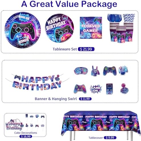 Yingoto 186Pcs Video Game Party Decorations Set