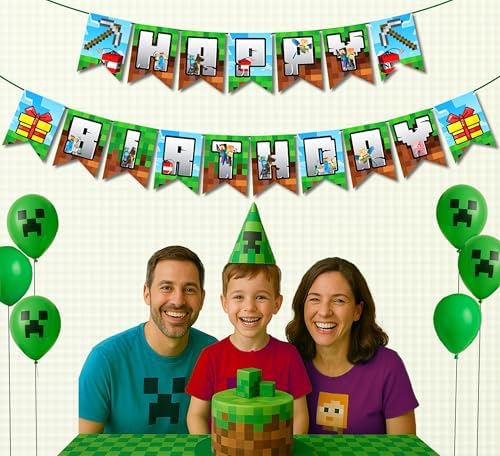 IndoTribe 10 Ft Pre-Strung Pixel Birthday Banner for Gamers