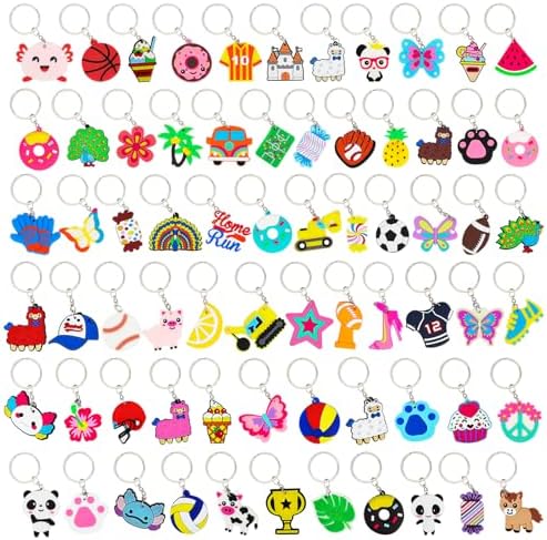 70PCS Cartoon Keychains Bulk for Kids Party Favors and School Events