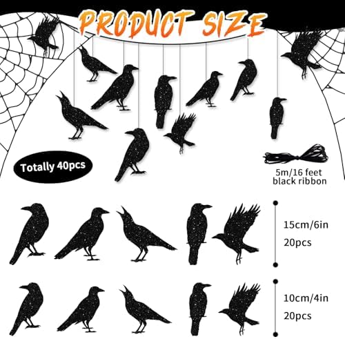 40pcs Glitter Black Crow Halloween Banners