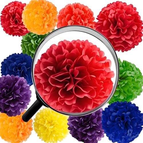 Rainbow Tissue Paper Pom Poms 12 Pcs Party Decor Set