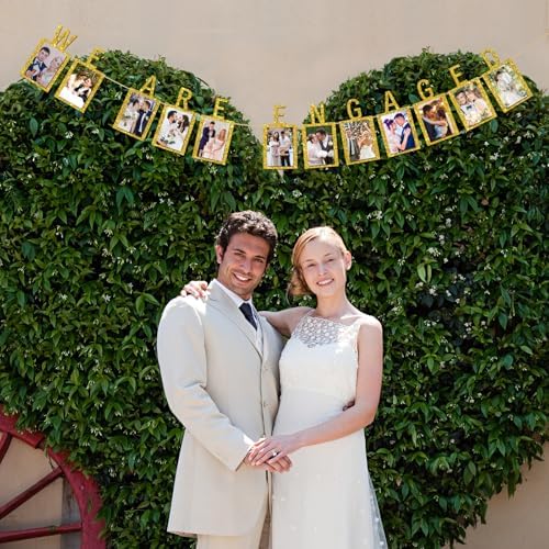 INNORU Engagement Photo Banner with Gold Glitter Letters