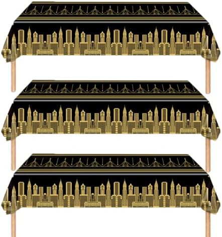3pcs Roaring 1920s Black Gold Tablecloths for Party Decorations