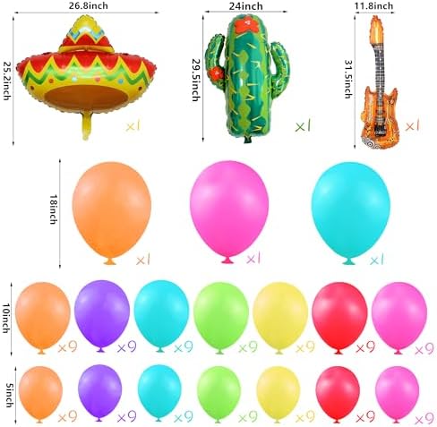 Mexican Fiesta Decorations 134 PCS Balloon Kit