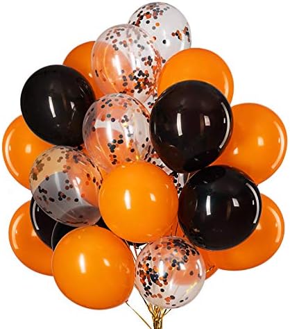 GAKA 12 Inch Orange Confetti and Black Balloons 3 Style Pack of 50