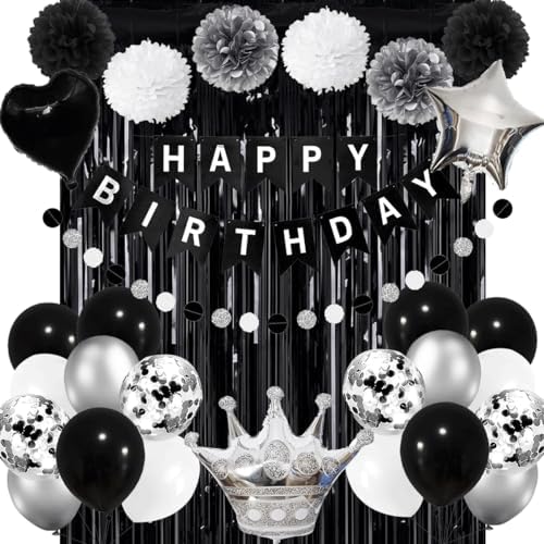 Black and Silver Birthday Party Decorations Set