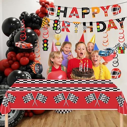 Race Car Birthday Decorations Set with Banner and Tablecloth