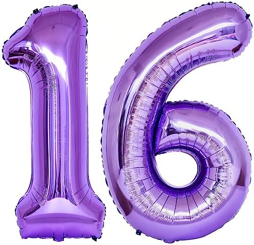 LHOAVWE 16th Birthday Purple Foil Balloons 40 Inch Set