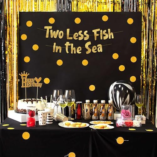 Funny Bachelorette Party Gold Glitter Banner - Two Less Fish In The Sea