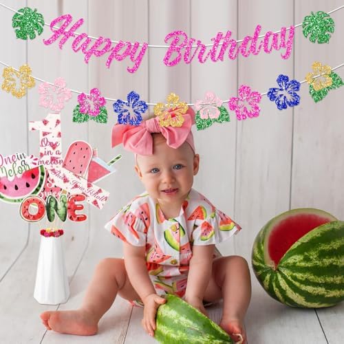 Hawaiian Happy Birthday Banner Decorations Glitter Luau Party