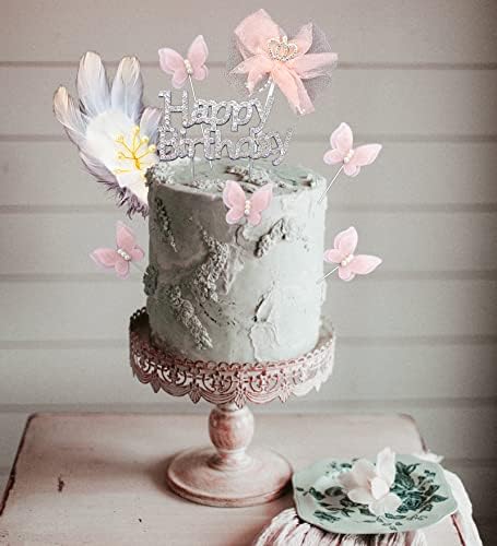 Sparkling Cake Topper Set with Butterfly and Pink Bow