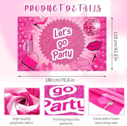 Pink Lets Go Party Banner 6x36ft Decorations