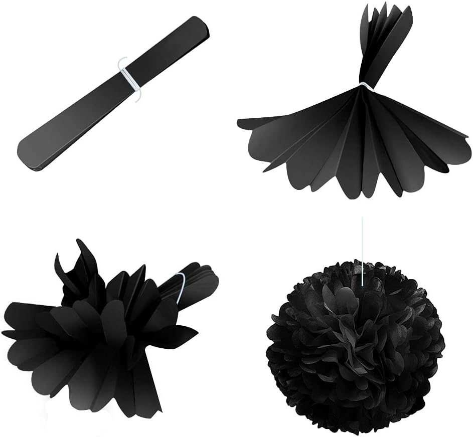 WIRESTER 5 Pcs 15 Inch Black Tissue Paper Flower Pom Poms