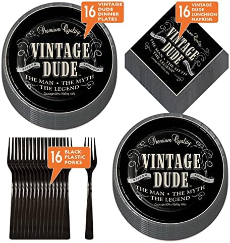Vintage Dude Party Supplies - 16 Piece Set