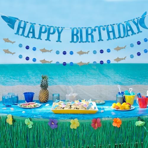 Shark Happy Birthday Banner and Garlands Blue