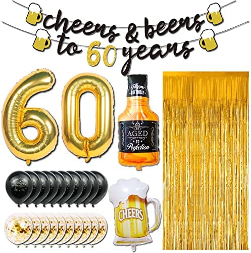 60th Birthday Decorations for Men with Gold Balloons