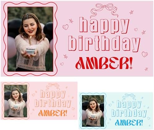 Customized Photo Name Birthday Banner - Pink Red