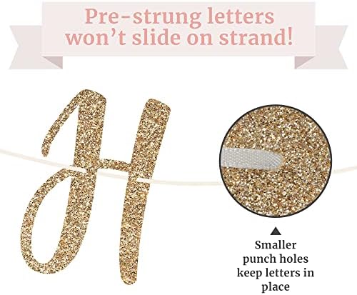 Pre-Strung Happy Anniversary Banner - Gold Glitter Wedding Decor