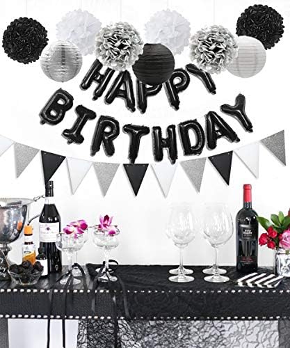 Black and Silver Birthday Party Decorations Set for Adults