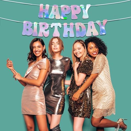 House of Party 6ft Iridescent Silver Happy Birthday Banner