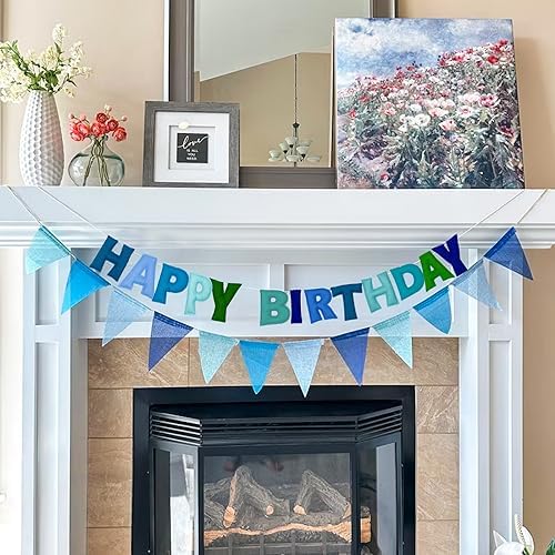 Blue Happy Birthday Banner with Felt Garland