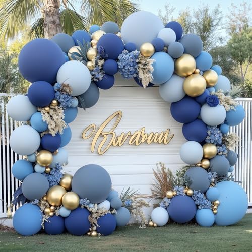 Dusty Blue and Gold Balloons Arch Kit