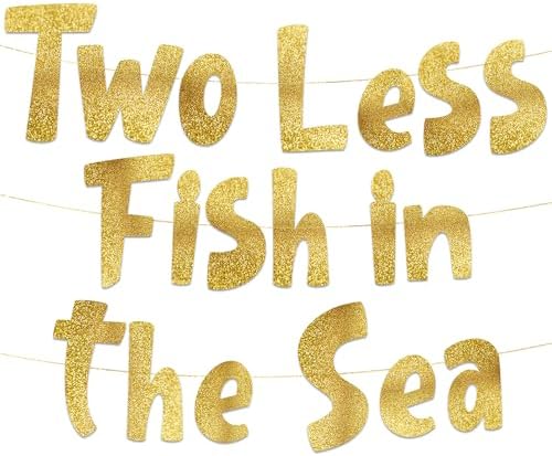 Funny Bachelorette Party Gold Glitter Banner - Two Less Fish In The Sea