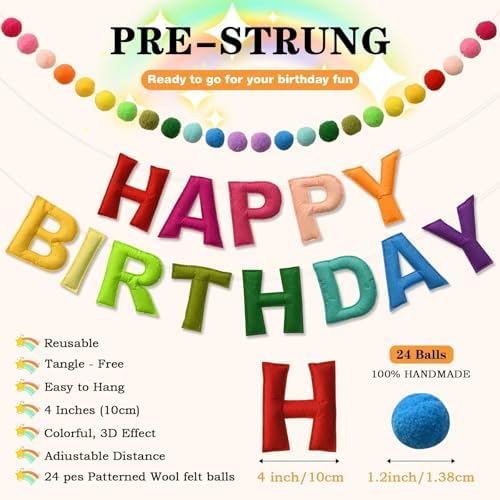 LOLStar Happy Birthday Felt Ball Garland