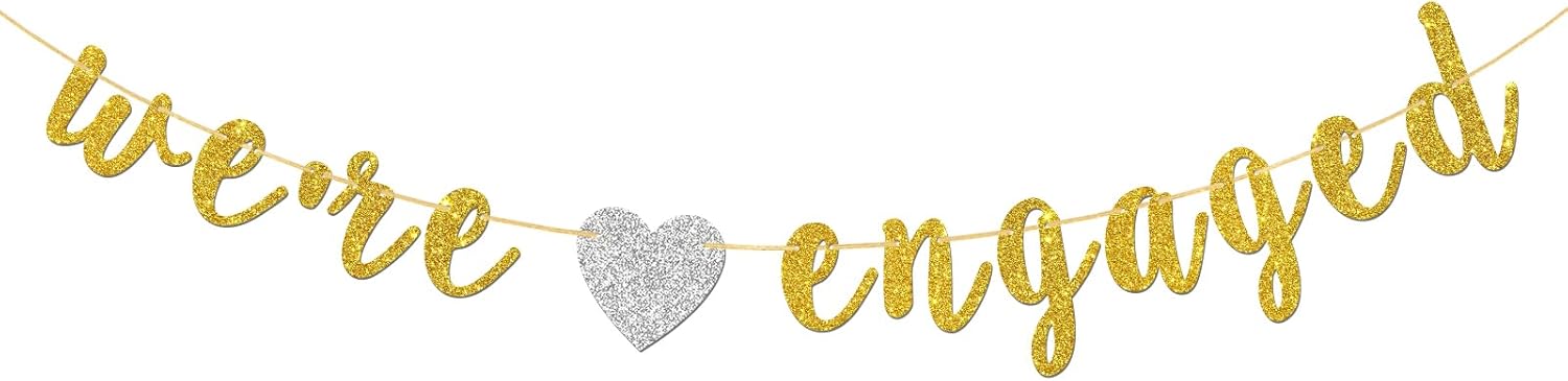Were Engaged Banner Gold Glitter Engagement Party Decor