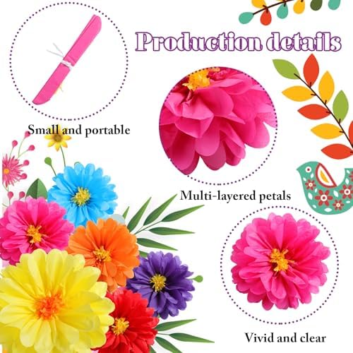 24 Pcs 10 20 Inch Giant Mexican Fiesta Paper Flowers