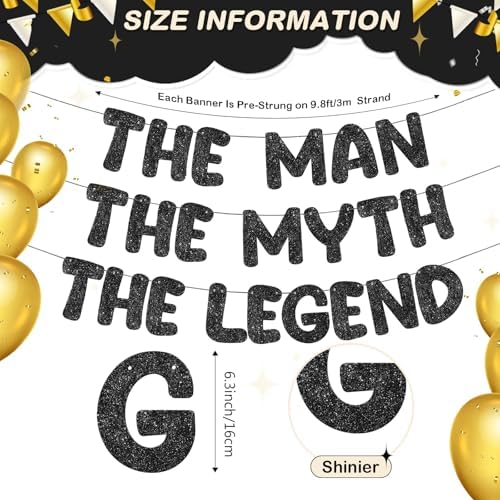 Pre Strung Man The Myth The Legend Glitter Banner 98ft Black