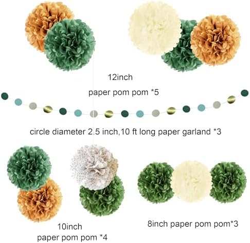 15PCS Sage Green Tissue Paper Pom Poms Decor Set