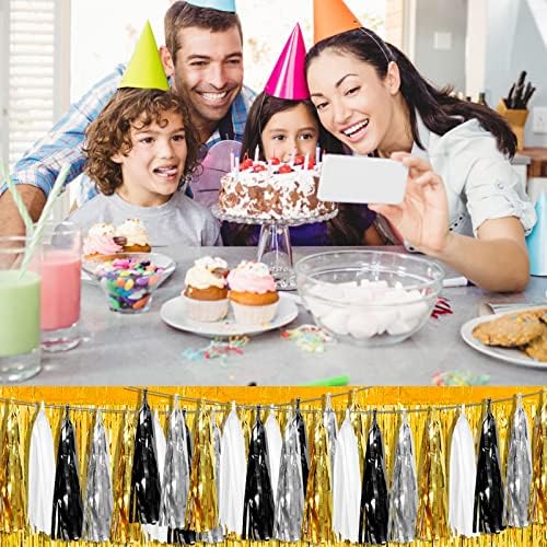 4P Black Gold Silver Foil Fringe Tassel Garland Decorations
