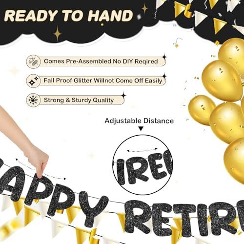 Fulmoon Happy Retirement Banner Glitter Sign