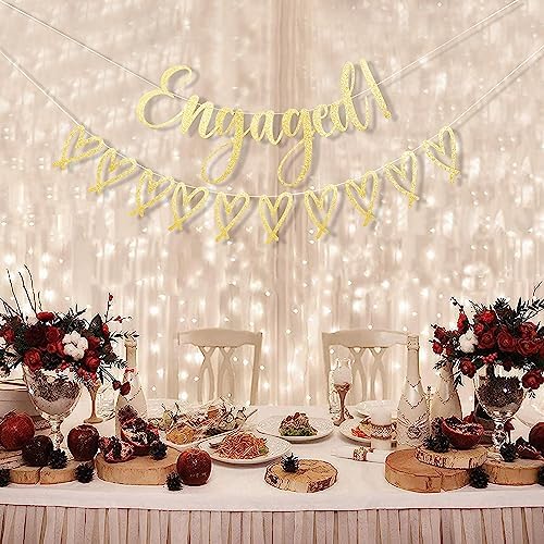 Happy Engagement Banner - Gold Glitter Bride To Be Decor