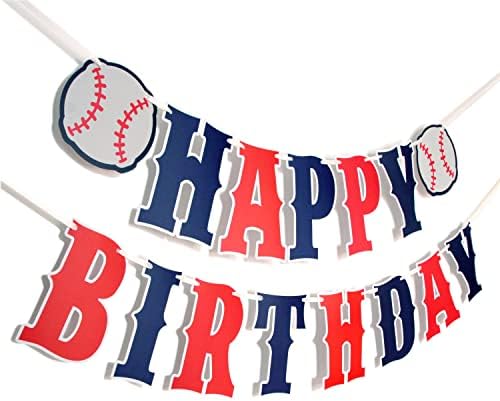 Baseball Birthday Banner Set Navy Blue Red White