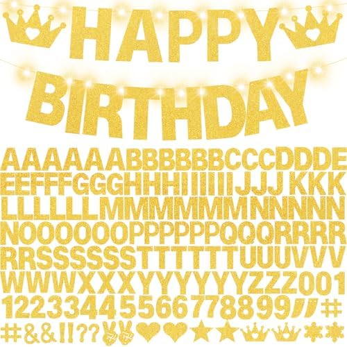 Glitter Gold Birthday Banner Kit DIY Decor 167 Pieces