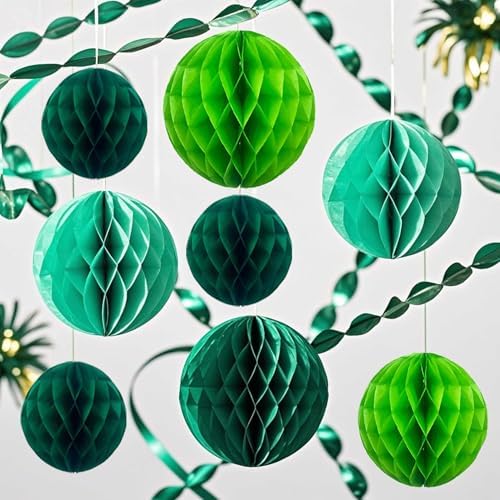 Green Paper Honeycomb Flower Balls 12 Pcs