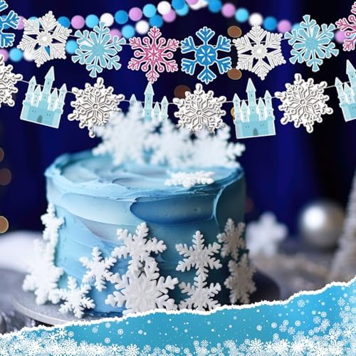 5 Pcs Snowflake Birthday Banner Set with Felt Castle Decorations
