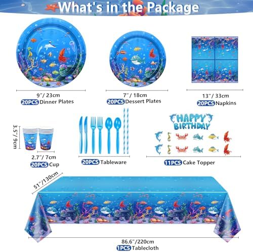 246 Pack Under the Sea Party Supplies Set for 20 Guests